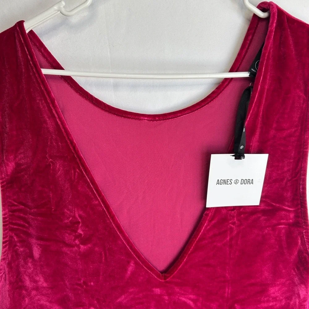 Agnes Dora Limitless Velvet Jumper Berry Oversized Reversible Dress Womens L NWT